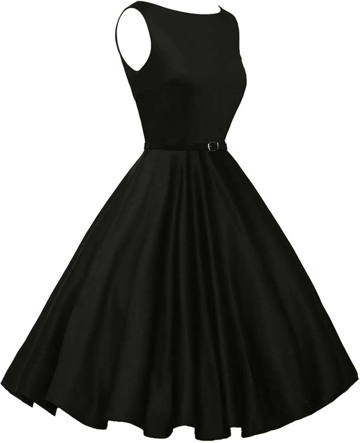 Women Vintage 1950s Rockabilly Dresses Sleeveless Audrey Dress with Belt Retro Solid Evening Party Cocktail Dress