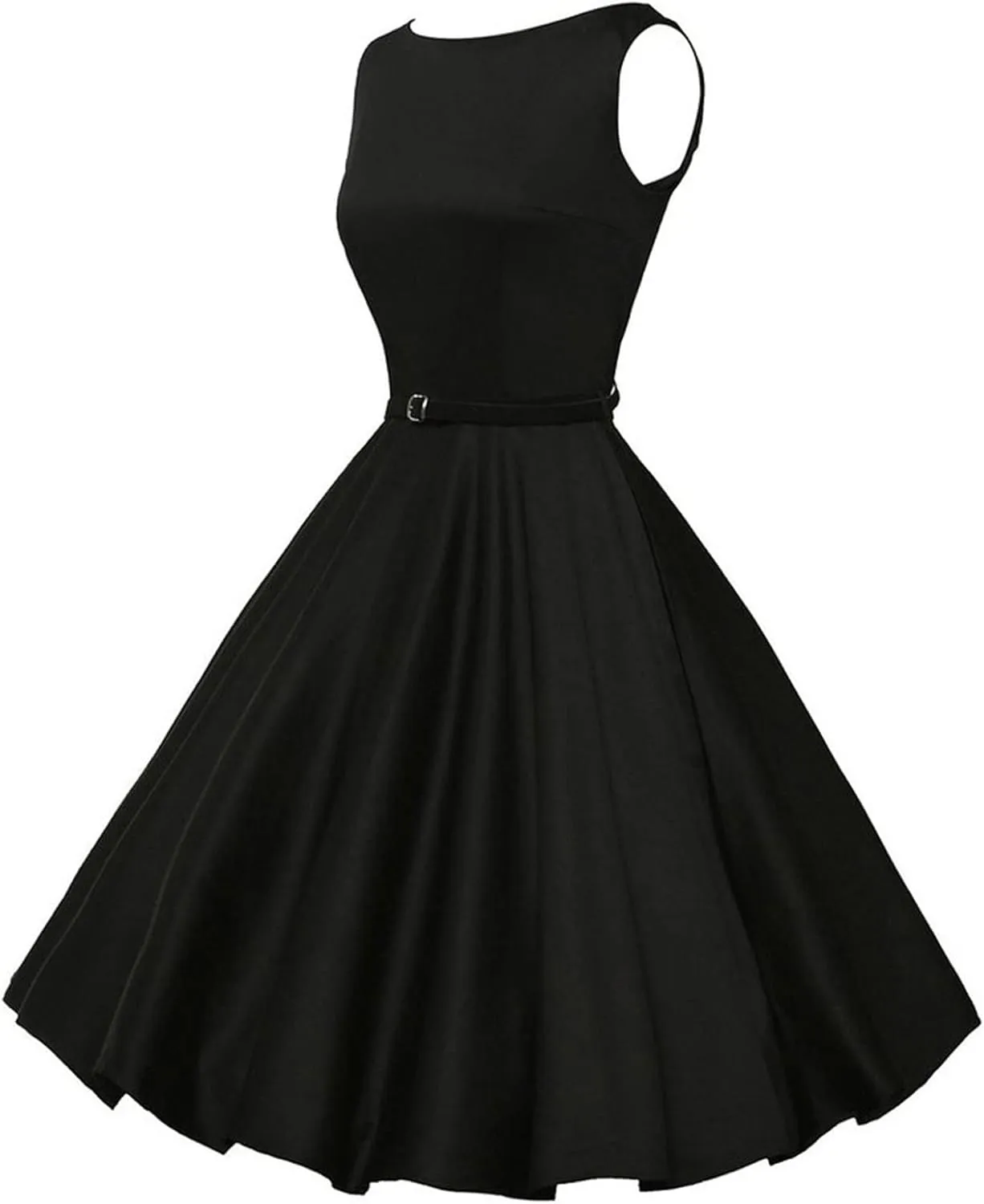 Women Vintage 1950s Rockabilly Dresses Sleeveless Audrey Dress with Belt Retro Solid Evening Party Cocktail Dress