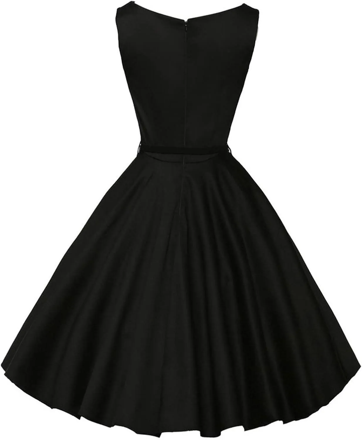 Women Vintage 1950s Rockabilly Dresses Sleeveless Audrey Dress with Belt Retro Solid Evening Party Cocktail Dress