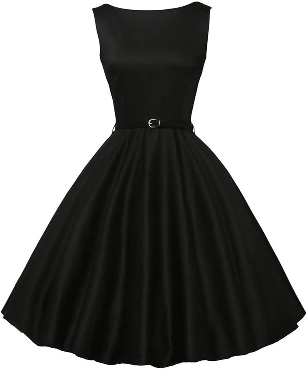 Women Vintage 1950s Rockabilly Dresses Sleeveless Audrey Dress with Belt Retro Solid Evening Party Cocktail Dress
