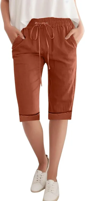 Women Wide Leg Linen Pants Summer High Waisted Palazzo Pants Drawstring Loose Fit Flowy Trousers with Pockets