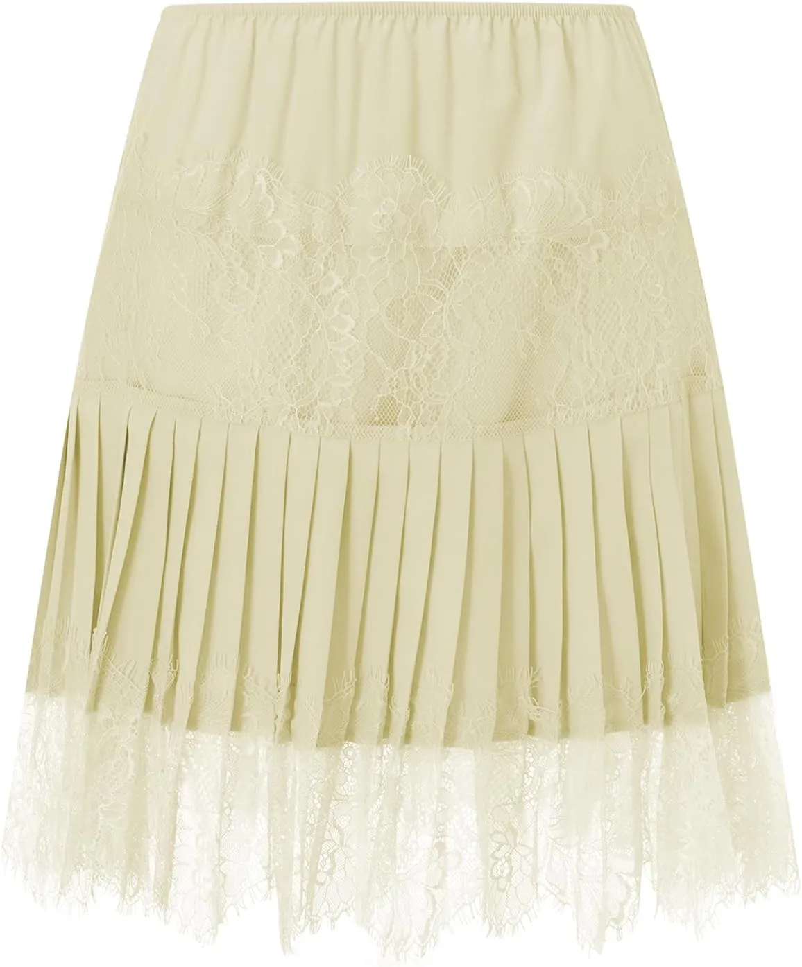 Women Y2k Lace Pleated Mini Skirt Low Rise Half Slip Lace Trim Skirt Fairy Mesh Floral Layered Flowy Short Skirts
