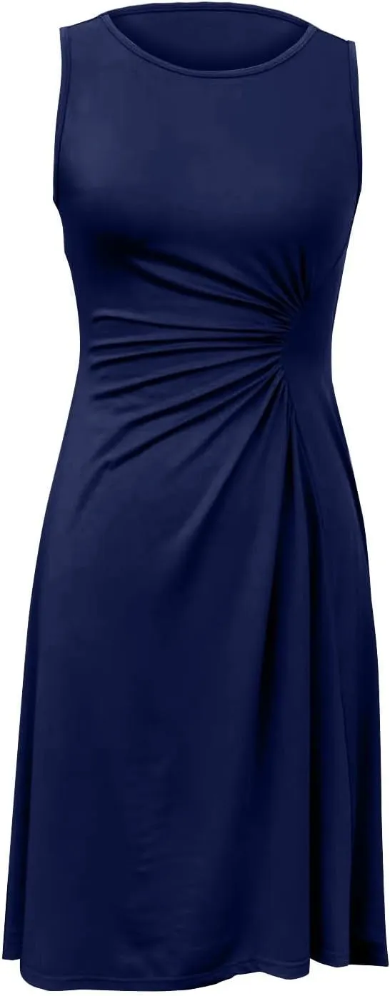 Women's 2025 Summer Sleeveless Ruched Waist Flowy A Line High Low Midi Cocktail Party Casual Office Dresses