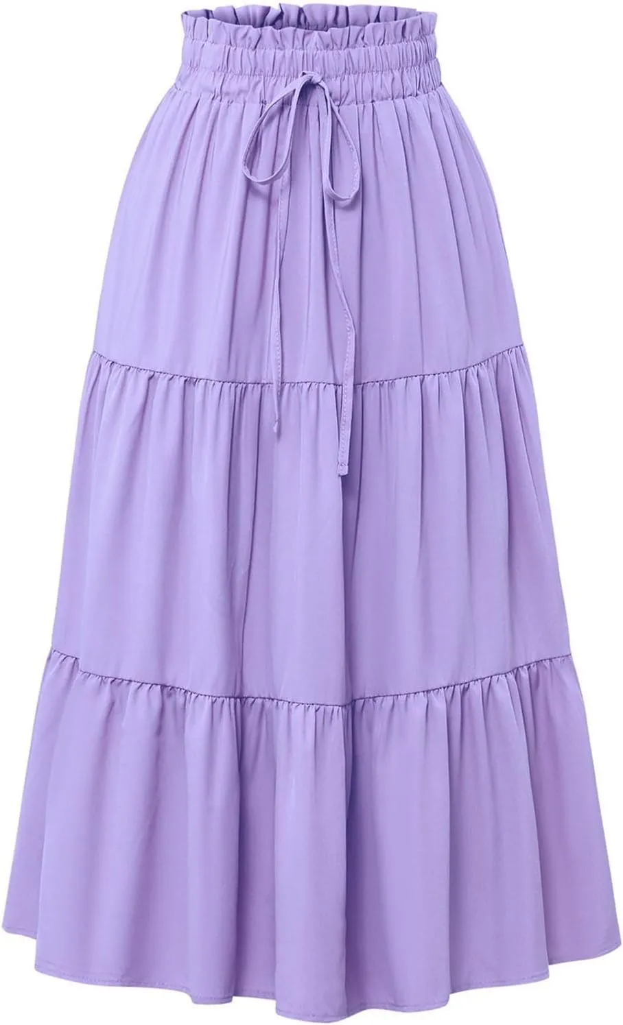 Women’s Boho Elastic High Waist Pleated A-Line Flowy Swing Tiered Maxi Long Skirt Dress with Pockets