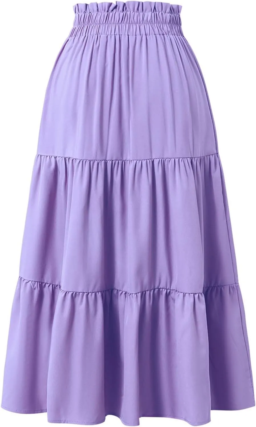 Women’s Boho Elastic High Waist Pleated A-Line Flowy Swing Tiered Maxi Long Skirt Dress with Pockets