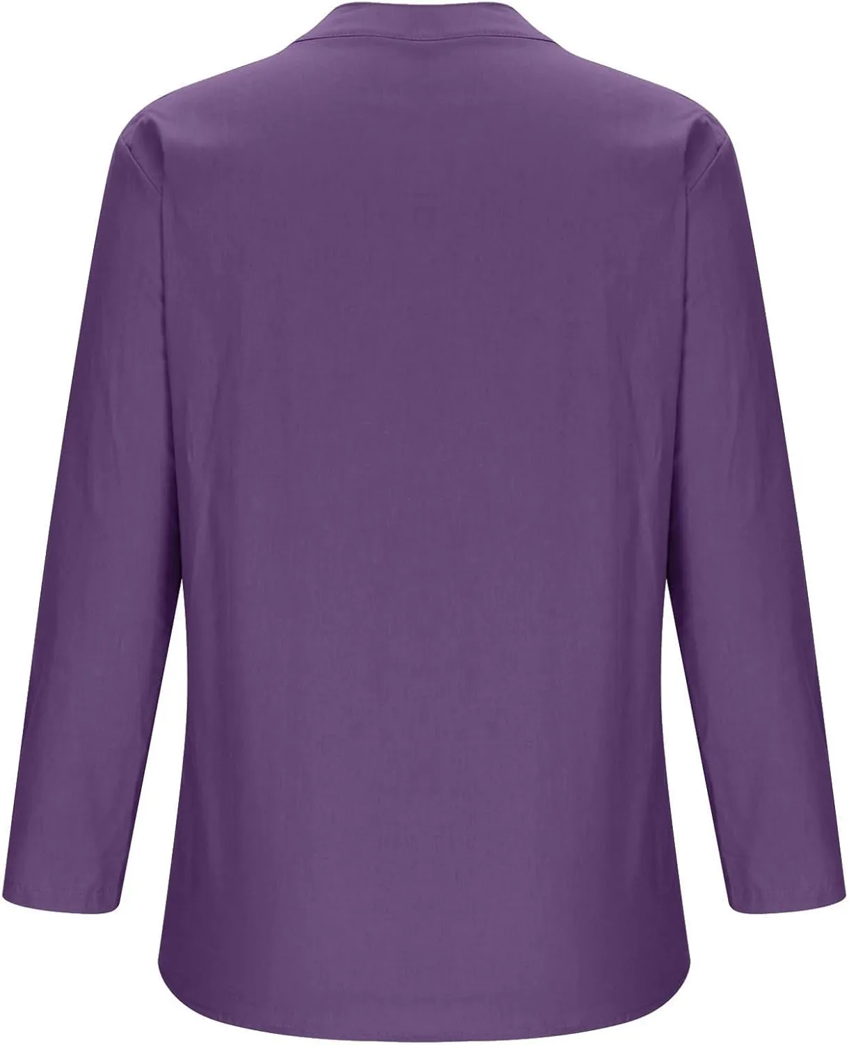 Women's Button Down Shirt V Neck Long Sleeve Cotton Linen Summer Casual Plus Size Blouses Top Loose Fit Tunics