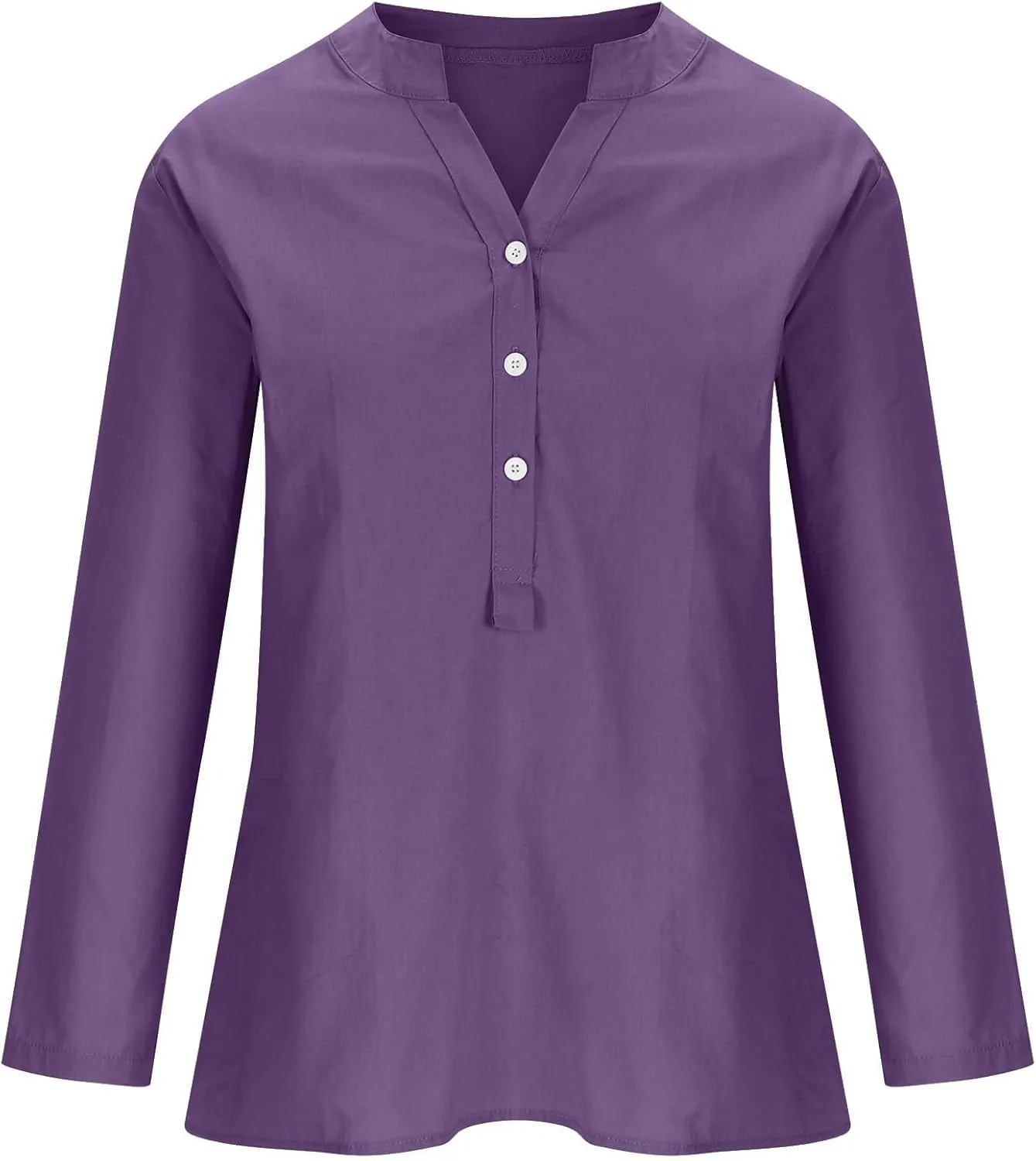 Women's Button Down Shirt V Neck Long Sleeve Cotton Linen Summer Casual Plus Size Blouses Top Loose Fit Tunics