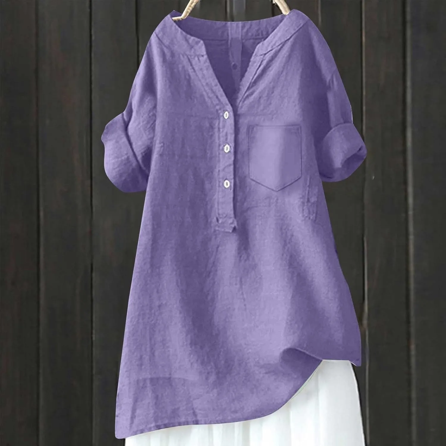 Womens Button Up Shirts Solid Short Sleeve Cotton Linen Summer Casual Business Blouse Tops Loose Fit Tshirt