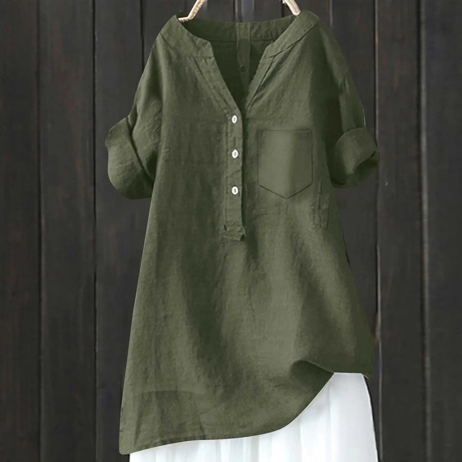 Womens Button Up Shirts Solid Short Sleeve Cotton Linen Summer Casual Business Blouse Tops Loose Fit Tshirt