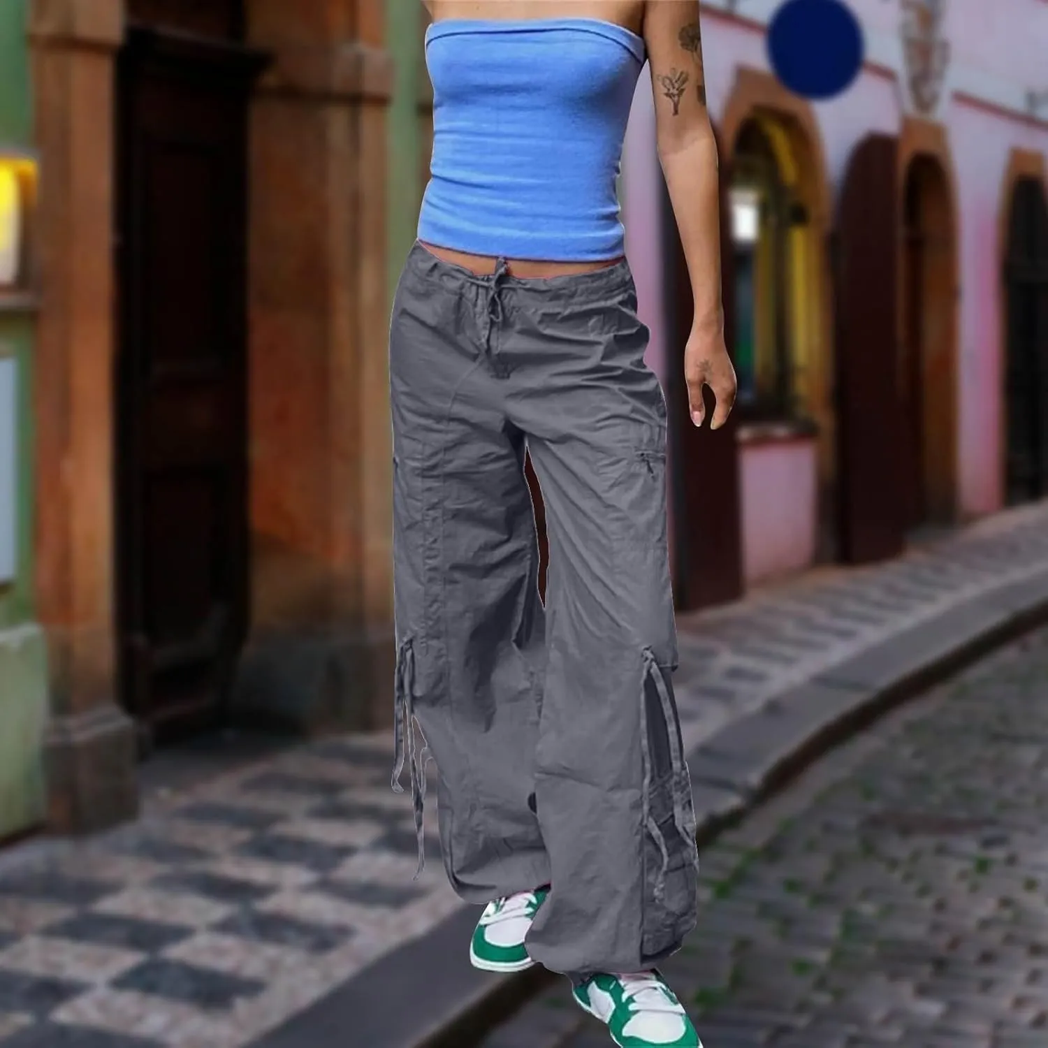 Women's Casual Pants Button Zipper High Waist Wide Leg Trousers with Pockets Stylish Solid Straight Leg Work Pants
