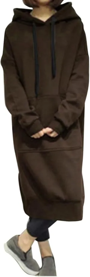Womens Casual Pullover Sweatshirt Oversized Drawstring Hoodies Long Cape Cloak Sweatshirt Dress with Kangaroo Pocket