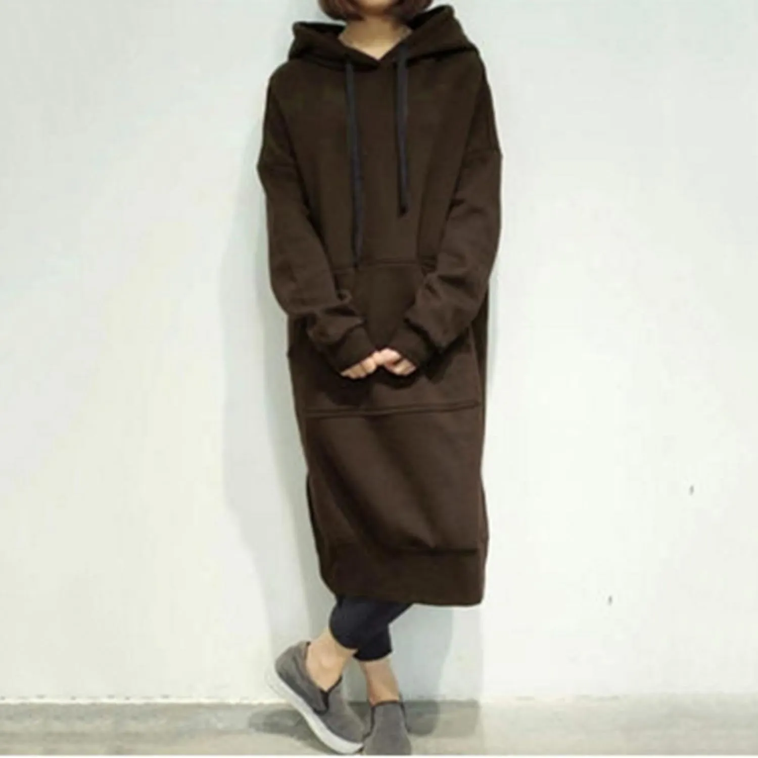 Womens Casual Pullover Sweatshirt Oversized Drawstring Hoodies Long Cape Cloak Sweatshirt Dress with Kangaroo Pocket