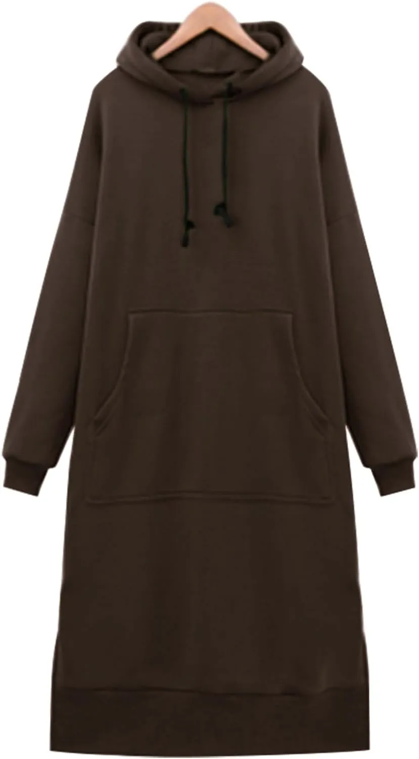 Womens Casual Pullover Sweatshirt Oversized Drawstring Hoodies Long Cape Cloak Sweatshirt Dress with Kangaroo Pocket