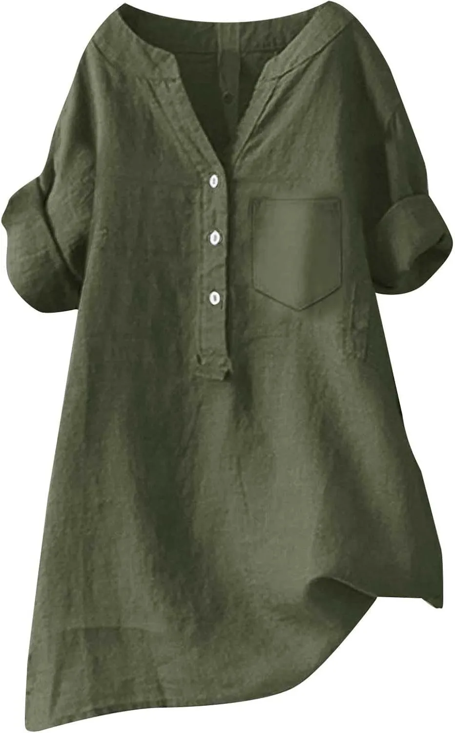 Womens Collared Button Down Shirts Solid Long Sleeve Linen Summer Casual Dress Blouse Top Loose Fit Tee Tops