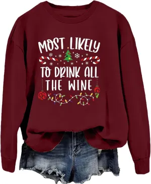 Womens Crewneck Christmas Sweatshirt Funny Letter Graphic Print Pullover Tops Casual Slim Fit Warm Xmas Blouse Shirts
