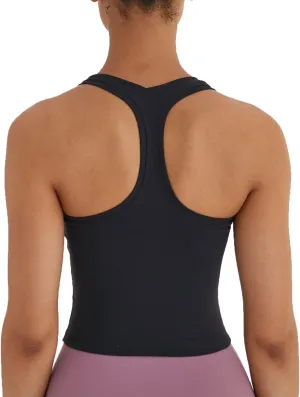 Women's Cropped Racerback Tank Tops Running Workout Tops Active Yoga Tops