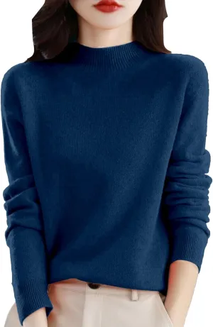 Womens Fleece Pullover Half Turtleneck Solid Color Basic Casual Sweater Tops Fashion Soft Knitted Long Sleeve Sweater
