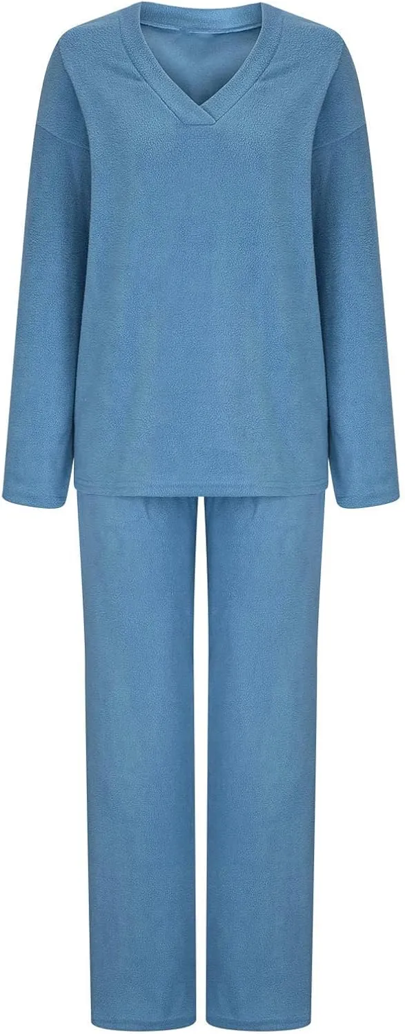 Womens Fuzzy Fleece Pajamas Sets 2 Piece Outfits Loose Tops and Pants Set Cozy Soft Warm Plush Loungewear Lounge Sets
