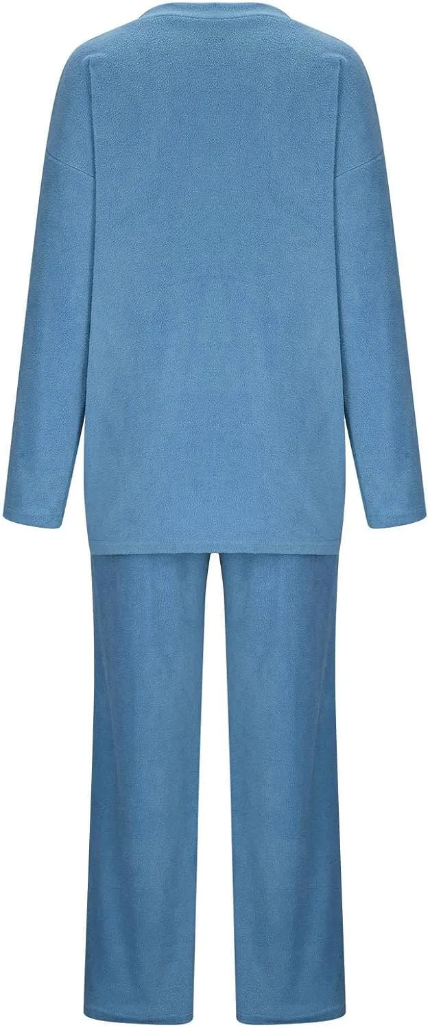 Womens Fuzzy Fleece Pajamas Sets 2 Piece Outfits Loose Tops and Pants Set Cozy Soft Warm Plush Loungewear Lounge Sets