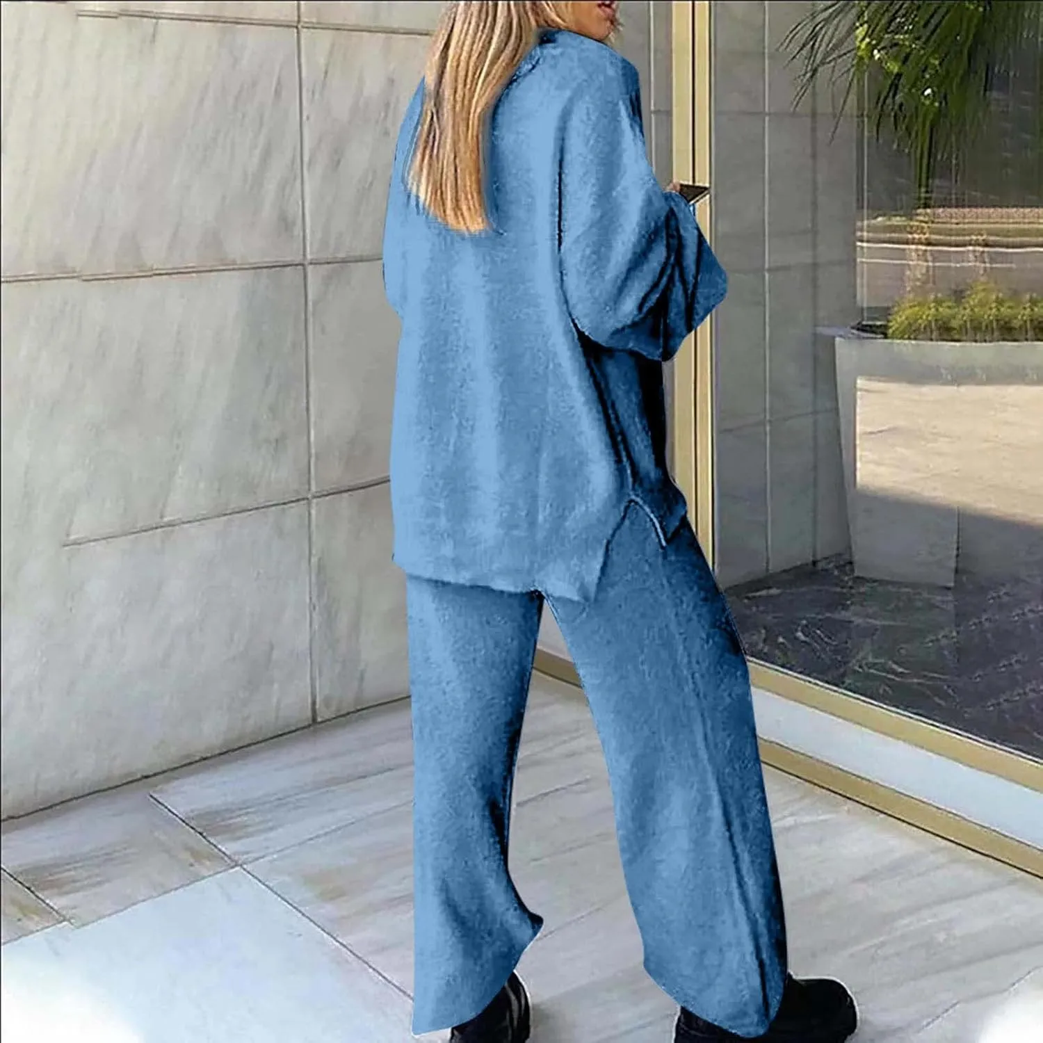 Womens Fuzzy Fleece Pajamas Sets 2 Piece Outfits Loose Tops and Pants Set Cozy Soft Warm Plush Loungewear Lounge Sets