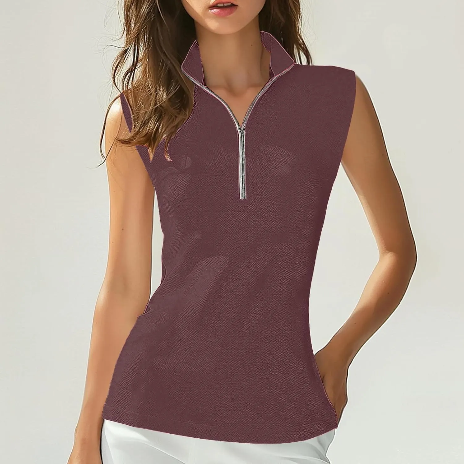 Womens Golf Shirt Tank Tops 1/4 Zip Tennis Tank Tops with Collar Outdoor Lightweight Quick Dry Workout Athletic Tops