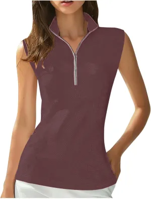Womens Golf Shirt Tank Tops 1/4 Zip Tennis Tank Tops with Collar Outdoor Lightweight Quick Dry Workout Athletic Tops