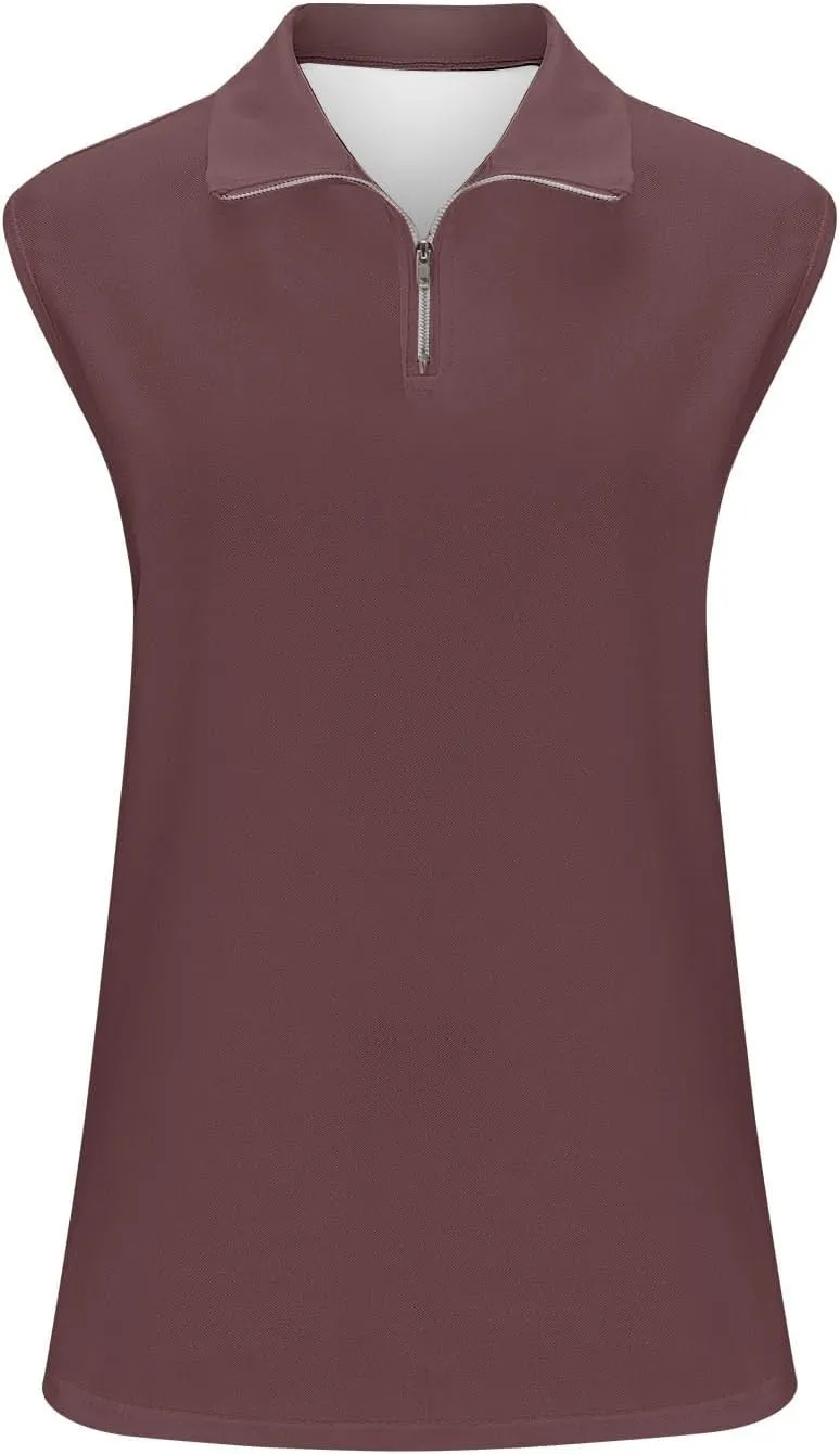 Womens Golf Shirt Tank Tops 1/4 Zip Tennis Tank Tops with Collar Outdoor Lightweight Quick Dry Workout Athletic Tops