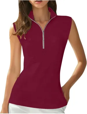 Womens Golf Shirt Tank Tops 1/4 Zip Tennis Tank Tops with Collar Outdoor Lightweight Quick Dry Workout Athletic Tops