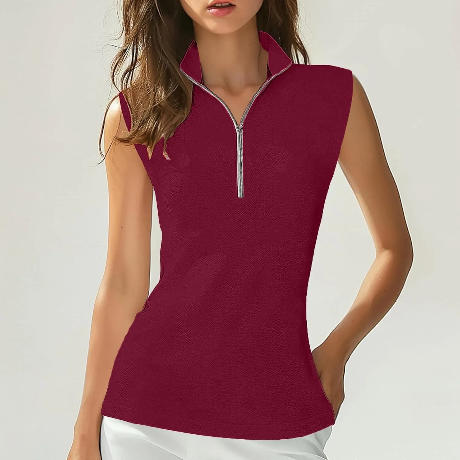 Womens Golf Shirt Tank Tops 1/4 Zip Tennis Tank Tops with Collar Outdoor Lightweight Quick Dry Workout Athletic Tops