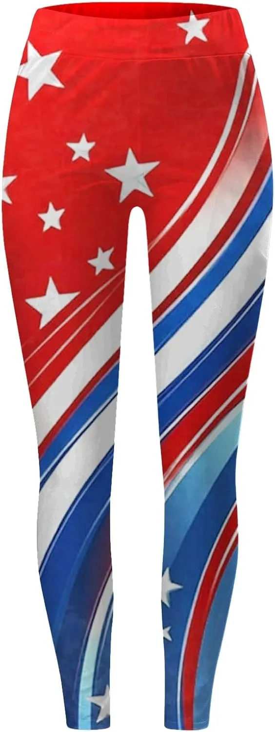 Womens High Waist American Flag Leggings Comfort Stripes Patriotic Tights Butt Lift Sports Running Yoga Pants