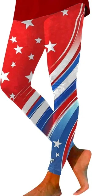 Womens High Waist American Flag Leggings Comfort Stripes Patriotic Tights Butt Lift Sports Running Yoga Pants