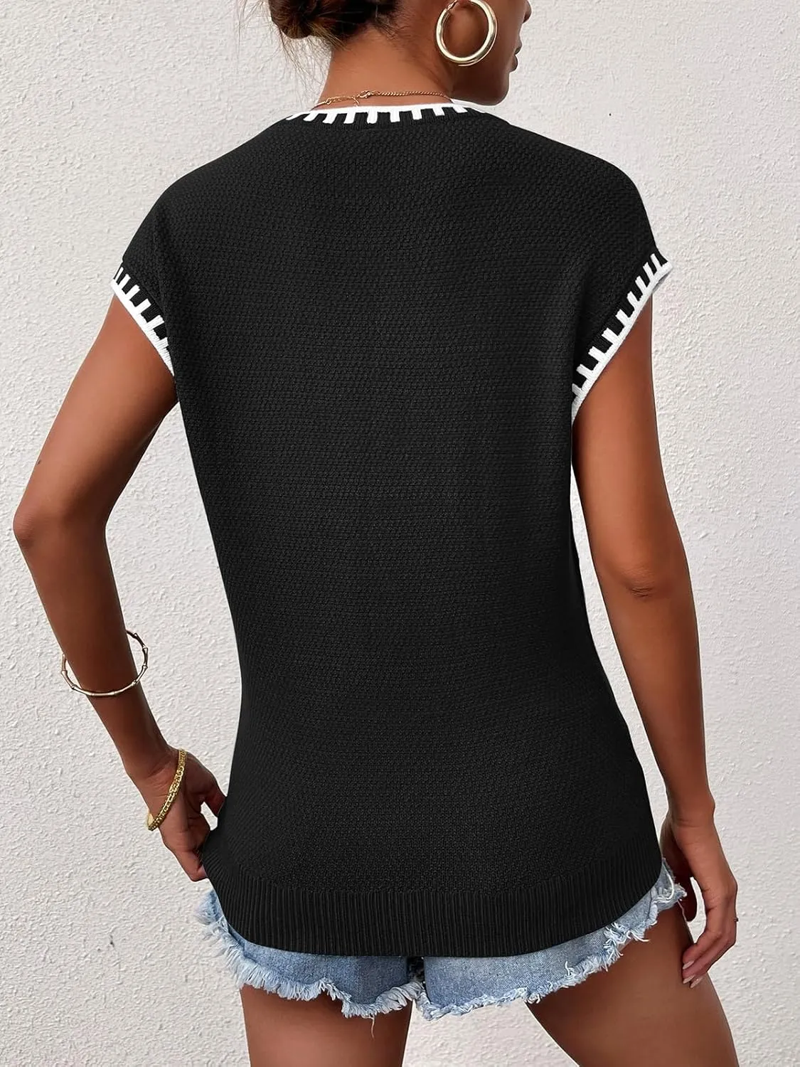 Womens Knit Sweater Tops Cap Sleeve Vest Summer Tops 2025 Sleeveless Tank Tops Clothes Trendy T Shirts Fall