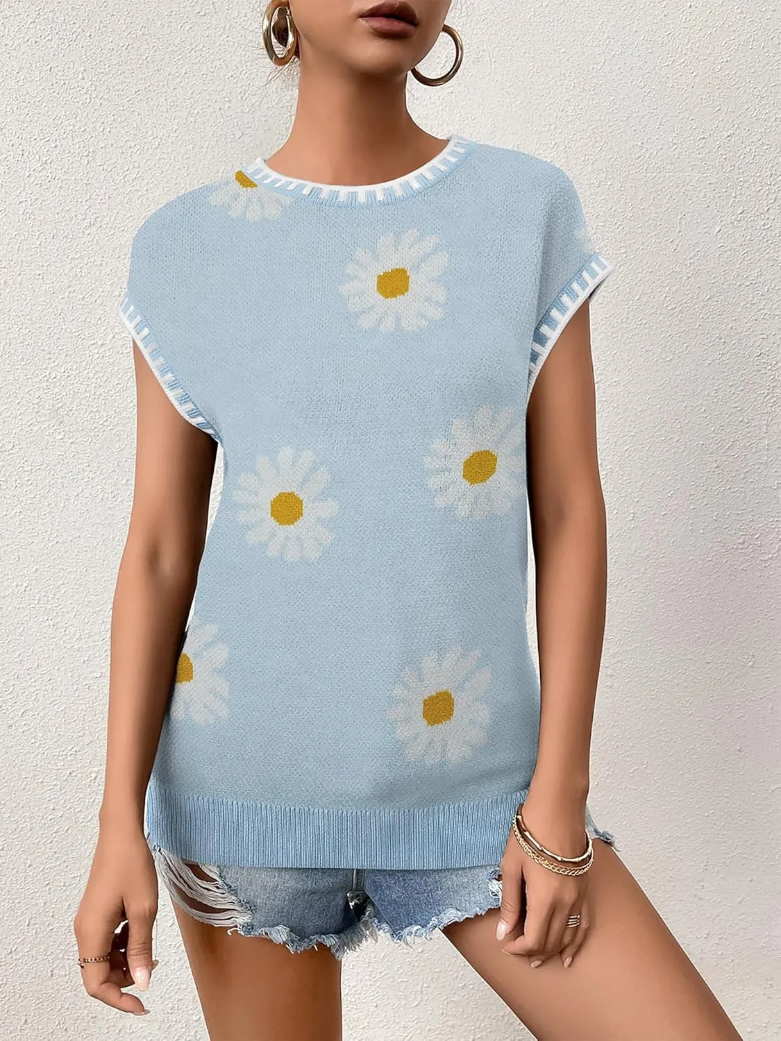 Womens Knit Sweater Tops Cap Sleeve Vest Summer Tops 2025 Sleeveless Tank Tops Clothes Trendy T Shirts Fall