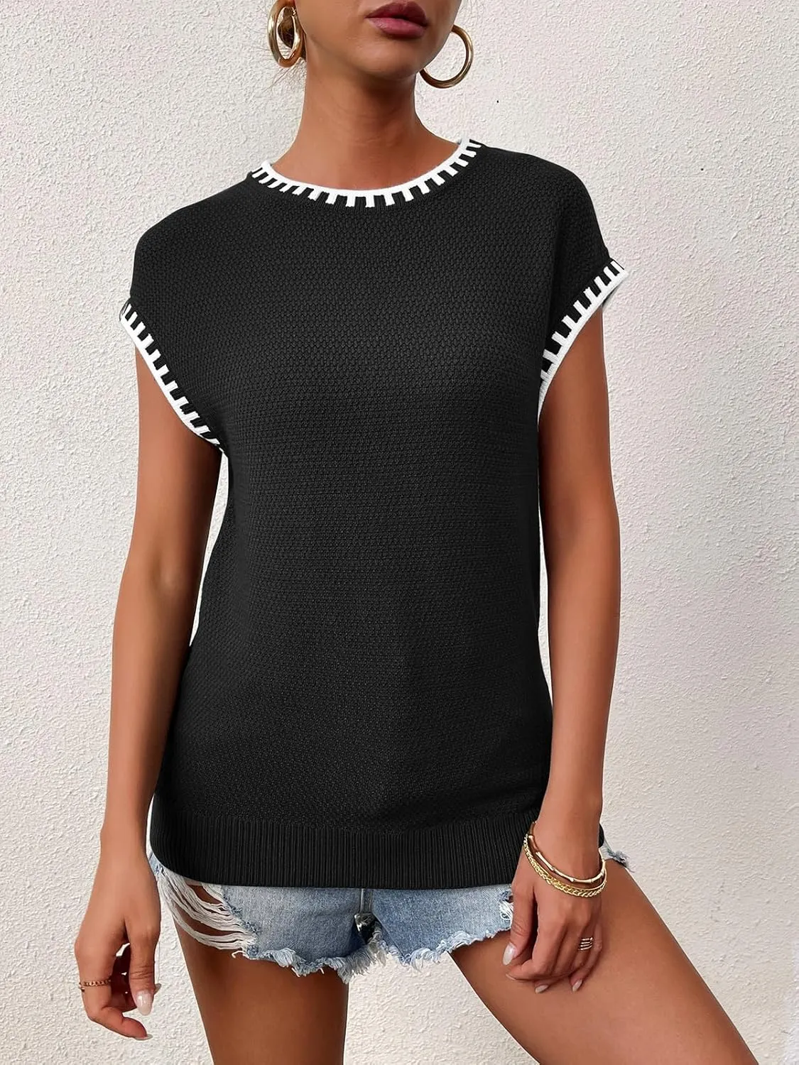 Womens Knit Sweater Tops Cap Sleeve Vest Summer Tops 2025 Sleeveless Tank Tops Clothes Trendy T Shirts Fall