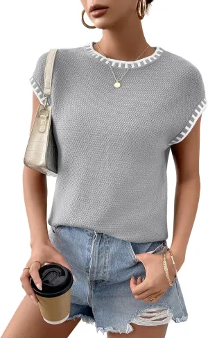 Womens Knit Sweater Tops Cap Sleeve Vest Summer Tops 2025 Sleeveless Tank Tops Clothes Trendy T Shirts Fall