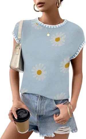 Womens Knit Sweater Tops Cap Sleeve Vest Summer Tops 2025 Sleeveless Tank Tops Clothes Trendy T Shirts Fall