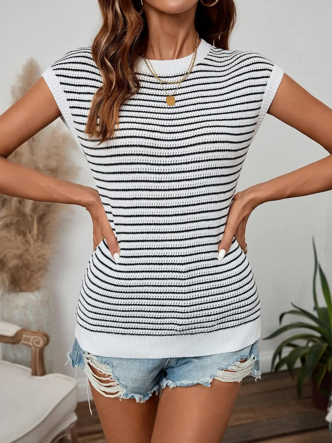 Womens Knit Sweater Tops Cap Sleeve Vest Summer Tops 2025 Sleeveless Tank Tops Clothes Trendy T Shirts Fall