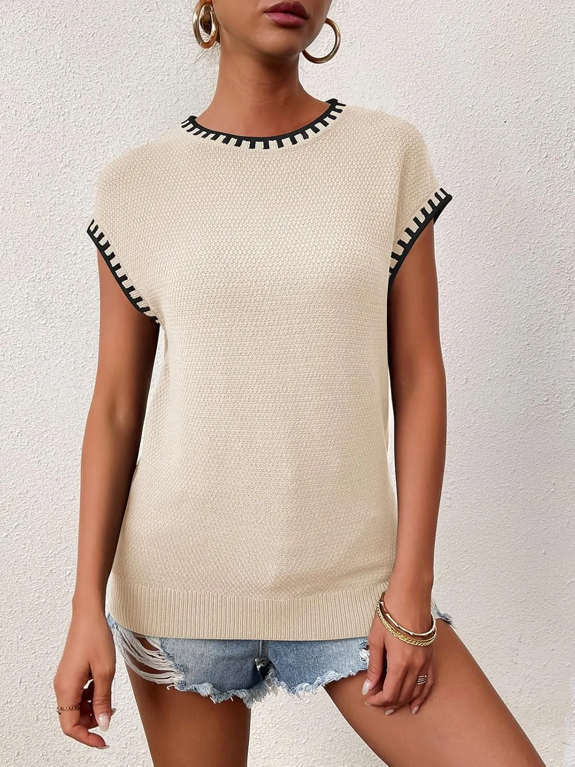 Womens Knit Sweater Tops Cap Sleeve Vest Summer Tops 2025 Sleeveless Tank Tops Clothes Trendy T Shirts Fall