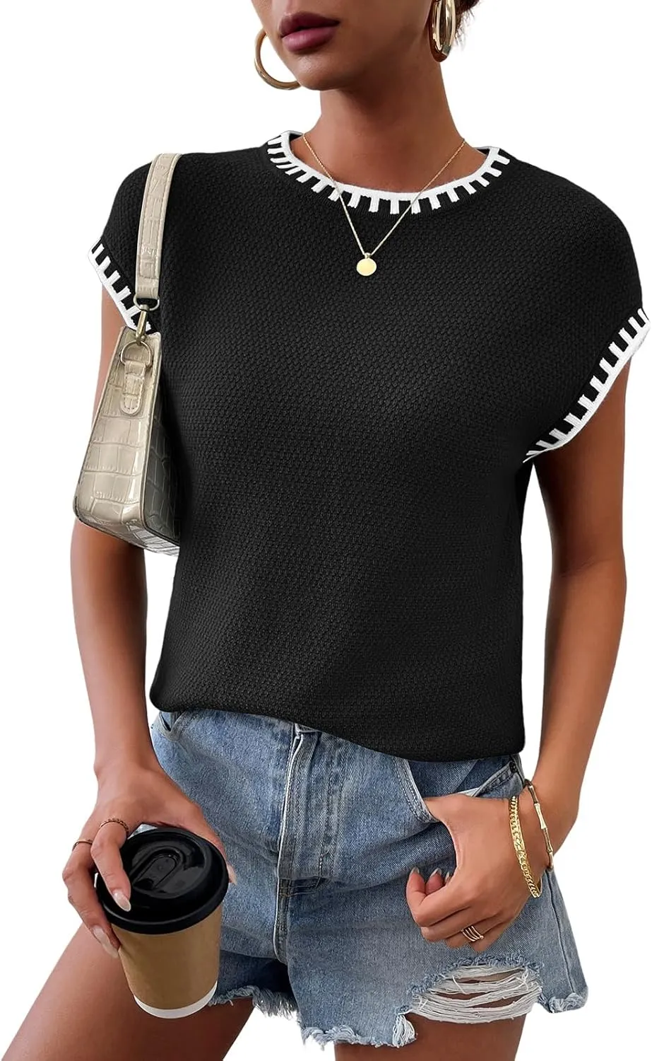 Womens Knit Sweater Tops Cap Sleeve Vest Summer Tops 2025 Sleeveless Tank Tops Clothes Trendy T Shirts Fall
