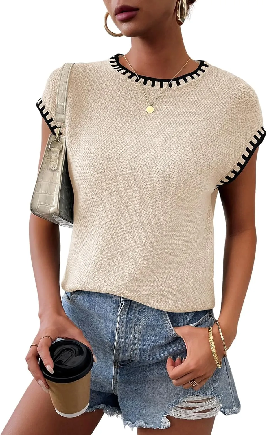 Womens Knit Sweater Tops Cap Sleeve Vest Summer Tops 2025 Sleeveless Tank Tops Clothes Trendy T Shirts Fall