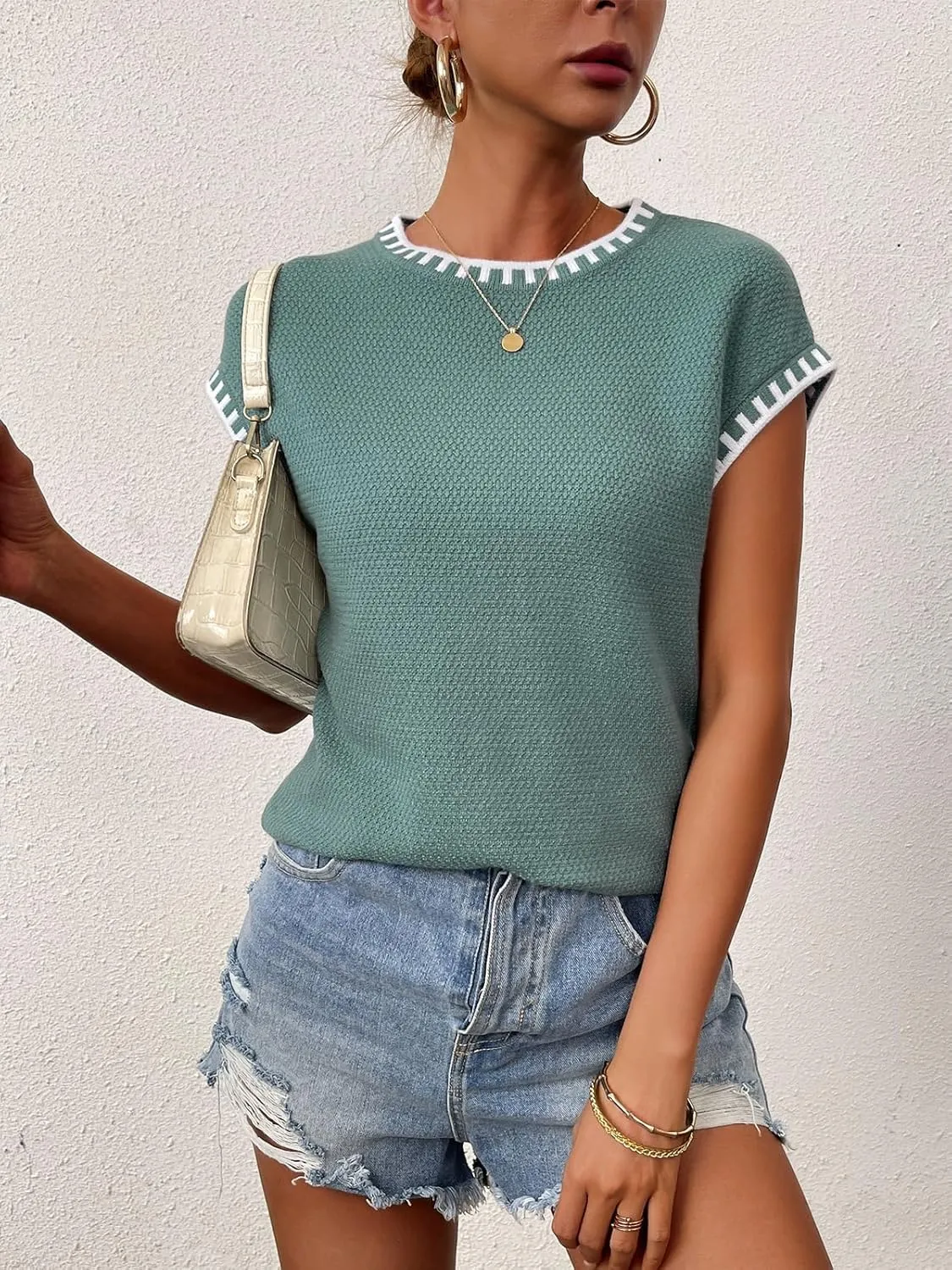 Womens Knit Sweater Tops Cap Sleeve Vest Summer Tops 2025 Sleeveless Tank Tops Clothes Trendy T Shirts Fall