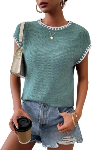 Womens Knit Sweater Tops Cap Sleeve Vest Summer Tops 2025 Sleeveless Tank Tops Clothes Trendy T Shirts Fall