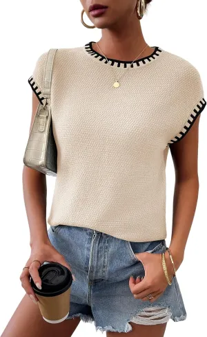 Womens Knit Sweater Tops Cap Sleeve Vest Summer Tops 2025 Sleeveless Tank Tops Clothes Trendy T Shirts Fall
