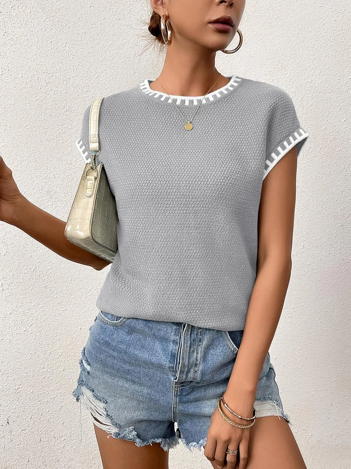 Womens Knit Sweater Tops Cap Sleeve Vest Summer Tops 2025 Sleeveless Tank Tops Clothes Trendy T Shirts Fall