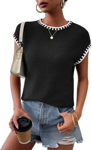 Womens Knit Sweater Tops Cap Sleeve Vest Summer Tops 2025 Sleeveless Tank Tops Clothes Trendy T Shirts Fall