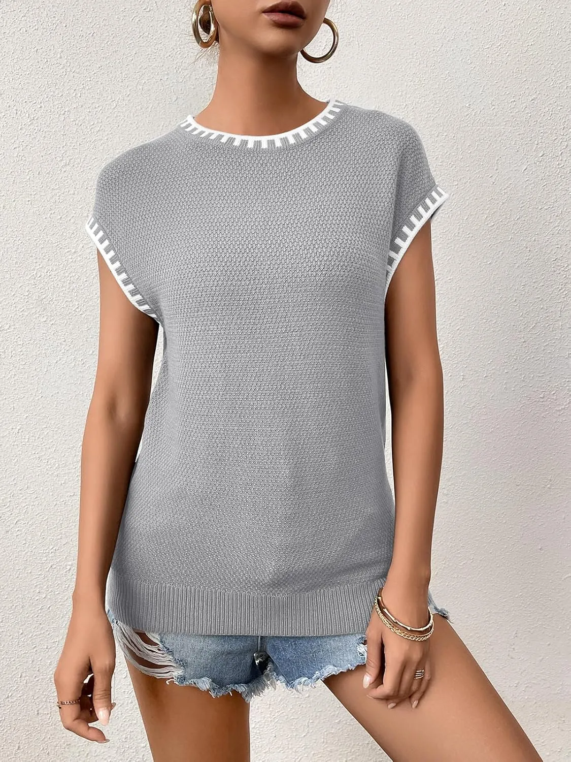 Womens Knit Sweater Tops Cap Sleeve Vest Summer Tops 2025 Sleeveless Tank Tops Clothes Trendy T Shirts Fall