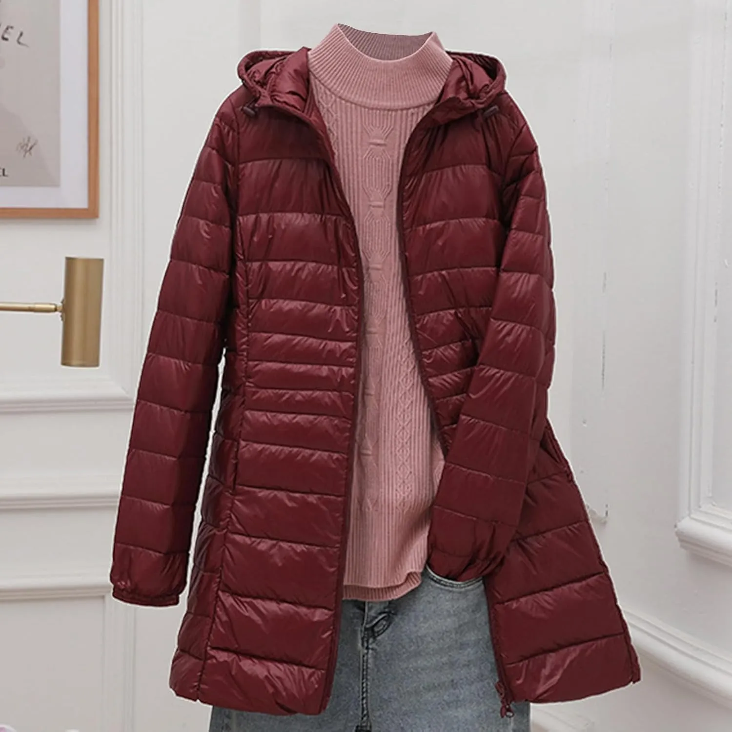 Women's Lightweight Puffer Jacket Winter Coats Quilted Jackets Long Puffer Jacket Outerwear Down Coats with Pockets