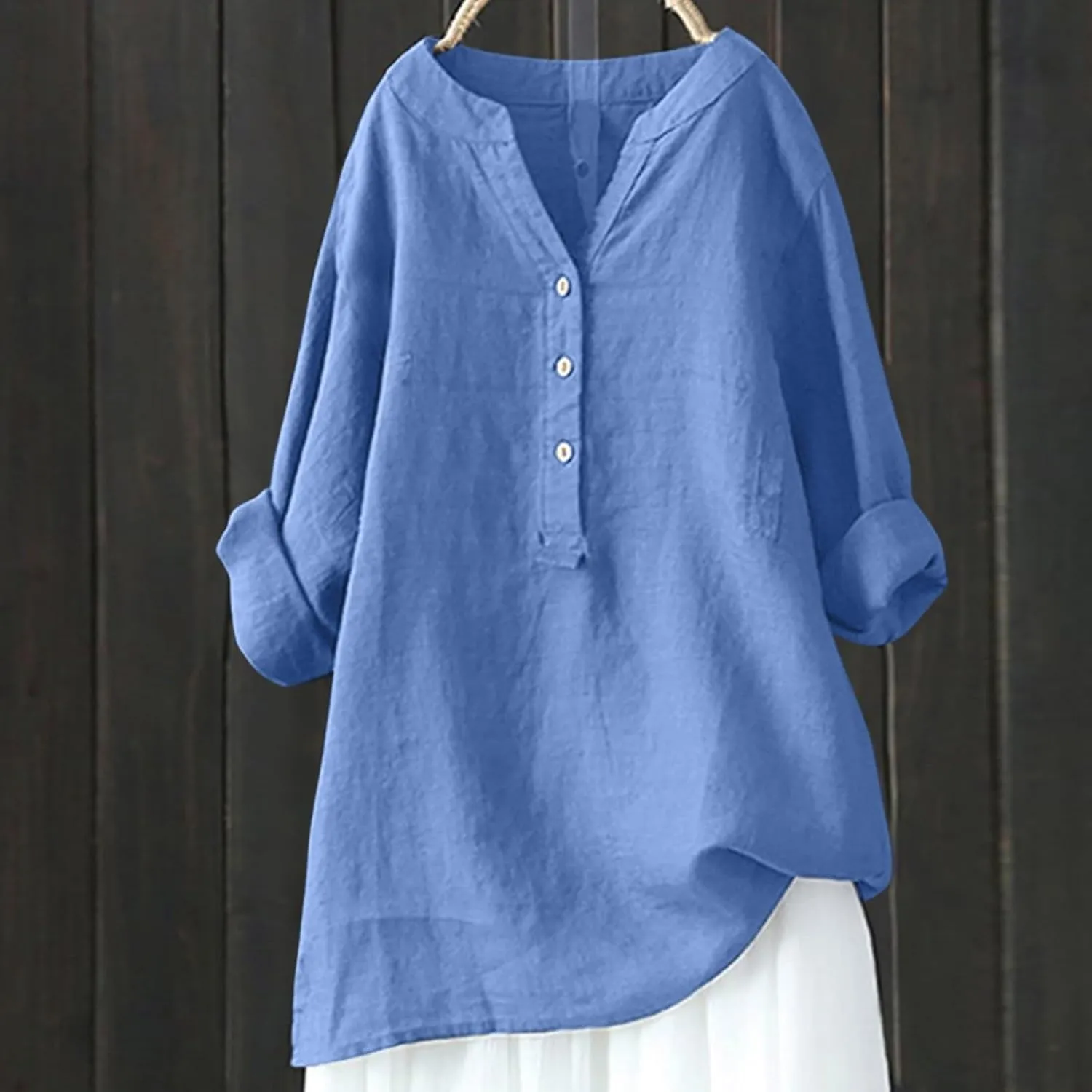 Womens Linen Shirts Summer Cotton Linen Plain Short Sleeve Tunic Top Casual Oversized Dressy V Neck Blouse