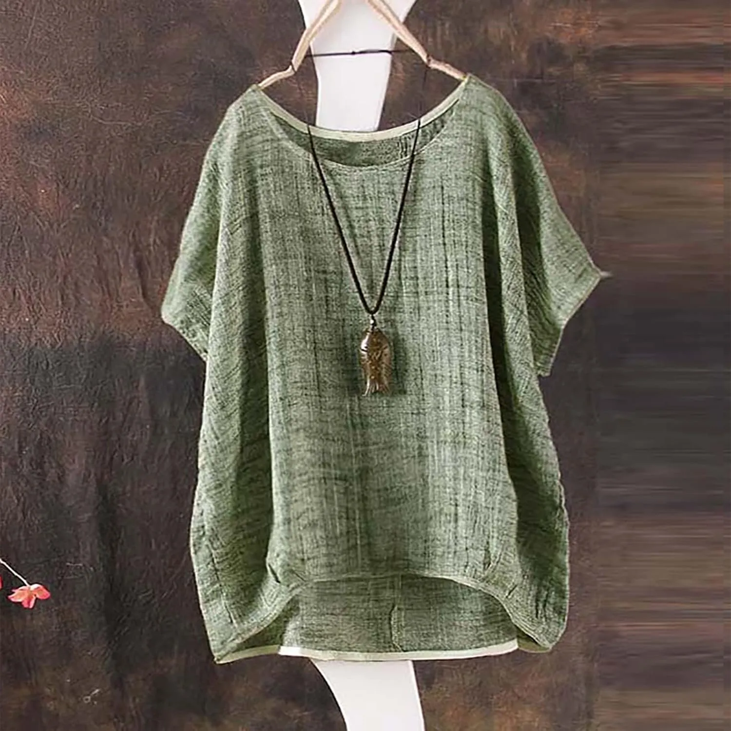 Women's Linen Shirts V-Neck Button Blouse Plain Solid Summer Tee Tops Long Sleeve Loose Fit T-Shirts