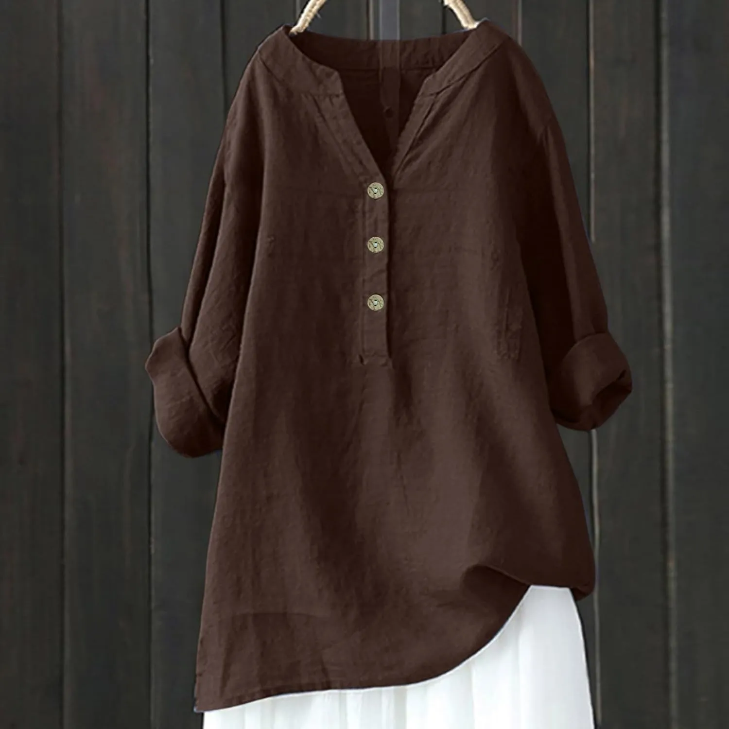 Women's Linen Shirts V-Neck Button Down Blouse Bohemian Beach Tee Shirt Short Sleeve Loose T-Shirts
